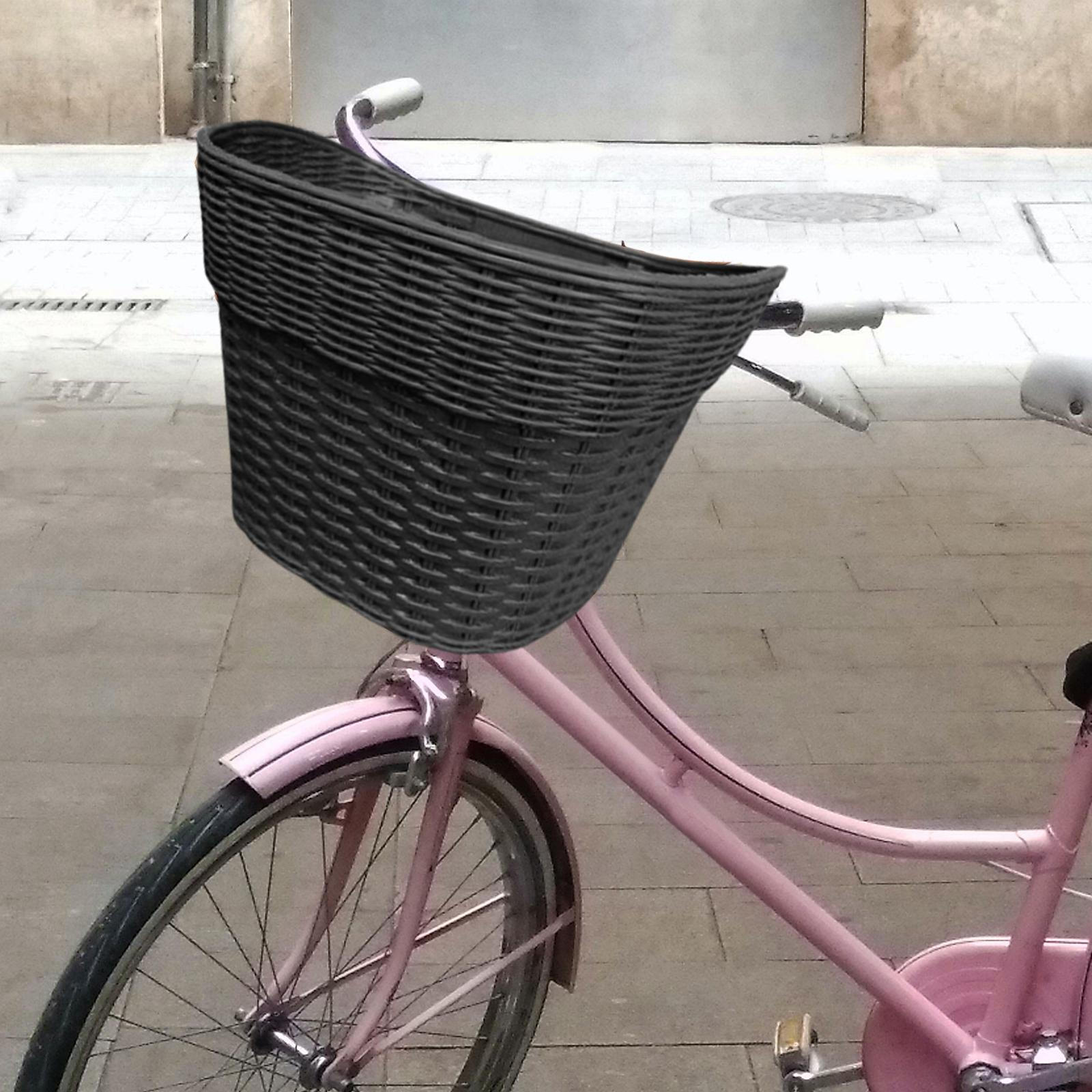 Корзина Передняя Имитация Ротанга Детская и Взрослая Ретро Стиль Съемная Ручка Руля S Black