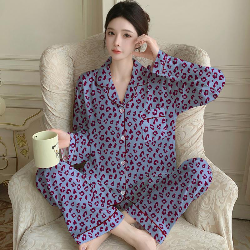 

French Luxury Aesthetic Nightwear Women s Long-Sleeved Fashion Senior Sense Temperament Lady Homewear Suit Soft Lapel Sleepwear 2XL