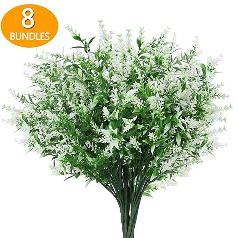 8 Bundles 35CM Artificial Lavender Flowers Fake Plant Outdoor Decoration Wedding Table Flower Arrangement DIY Green Fake Plant