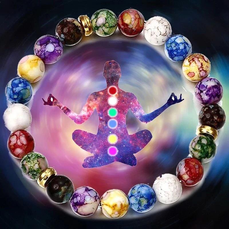 Chakra Reiki Hälsosten Armband Yoga Balans Energi Pärlor Vulkasten Smycken Armring Kvinnor Män