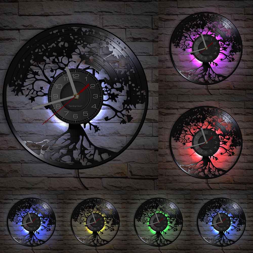 Tree of Life Retro Vinyl Record Wall Clock Living Room Kitchen Family Tree Retro Vinyl Longplay Wall Art Home Decor Wall Clock