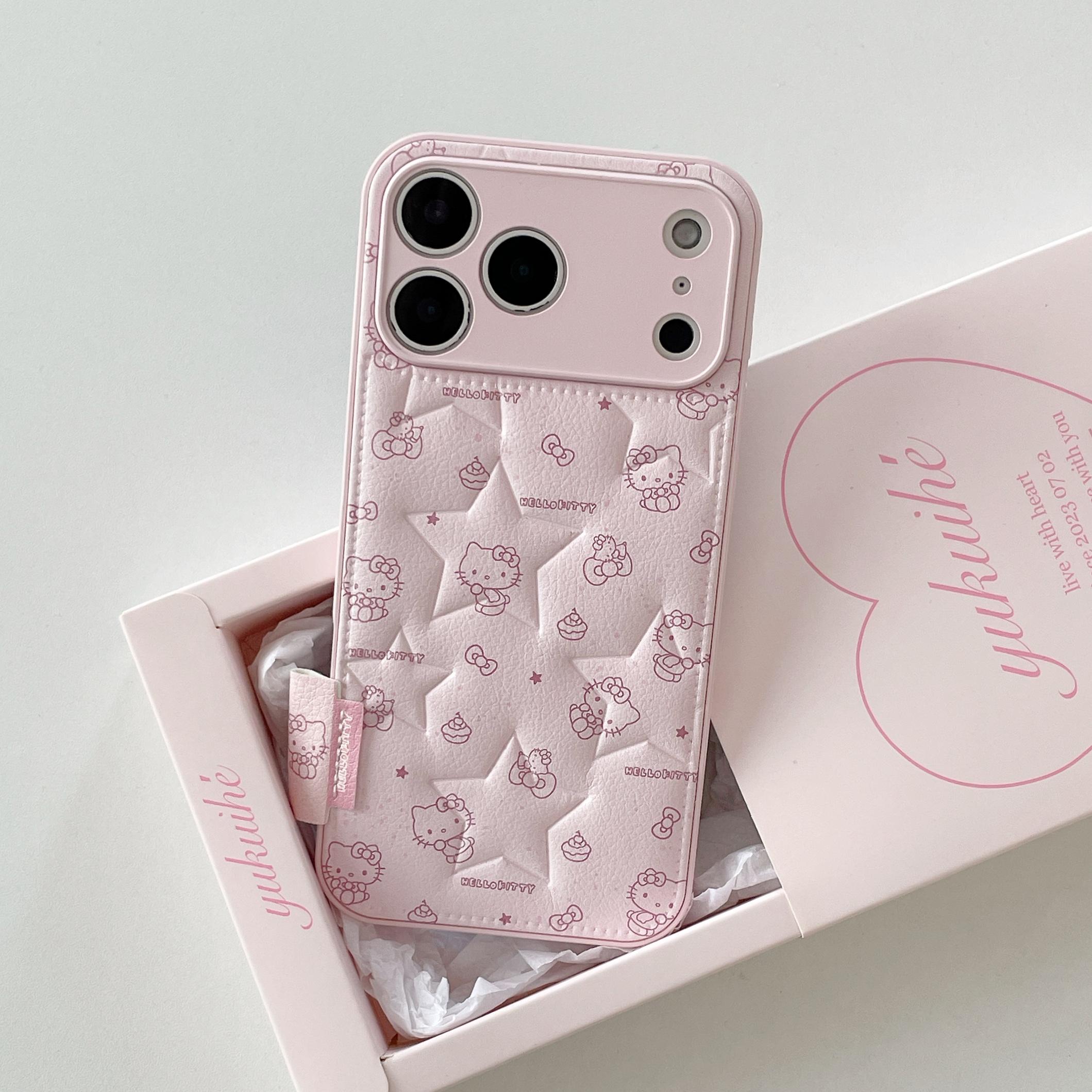 

Cute Star KT Fashion Leather Phone Case for iPhone 17 Pro Max 15 14 Pro 16 13 12 11 Cases Protection Cover Cute Cartoon Funda iPhone17 розовый