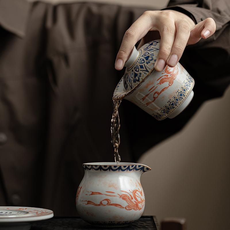 170ML Dunhuang Yuanbao Gaiwan Household Ceramic Sancai Gaiwan Imitation Song Ru Kiln Opening Kung Fu Tea Set Tea Bowl Gift Box