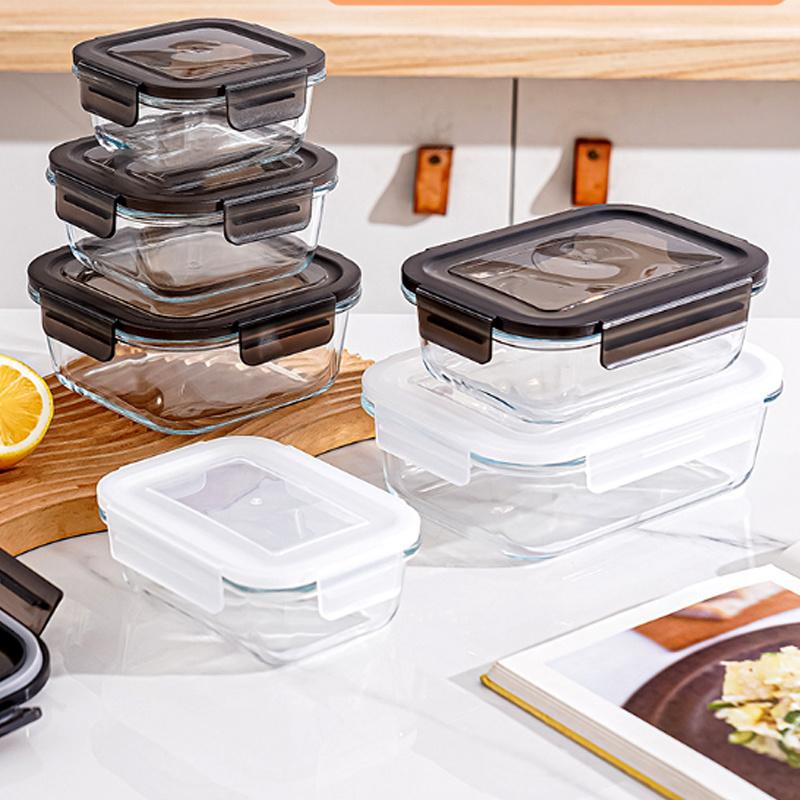 LUSQI Heat Resistant Glass Lunch Box Microwave & Freezer Safe Bento Box For Office Kitchen Food Storage Container With Lid