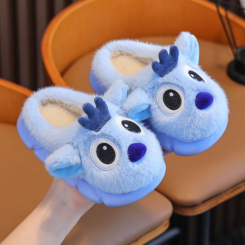 

Children s cotton slippers, warm and thick for winter, new home furry shoes for babies, cute cotton shoes for boys and girls 24-25Inner Length15.5cm синий