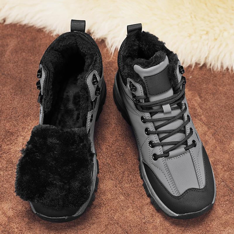 Large size warm and velvet men's shoes medium top outdoor hiking shoes platform cotton shoes casual non-slip snow boots