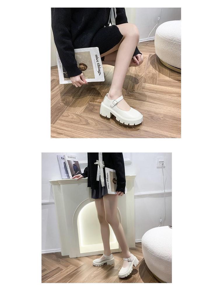 Women's Patent Leather Mary Jane Loafers - Spring 2022 British College Style, High Heel, Round Toe, Thick Sole