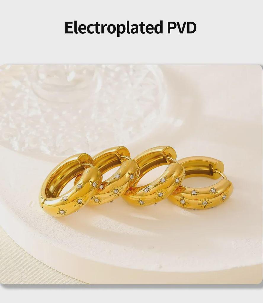 Francuskie Retro Kolczyki Gwiazdki z Mikro-Diamentami: Kolczyki ze stali tytanowej 18K