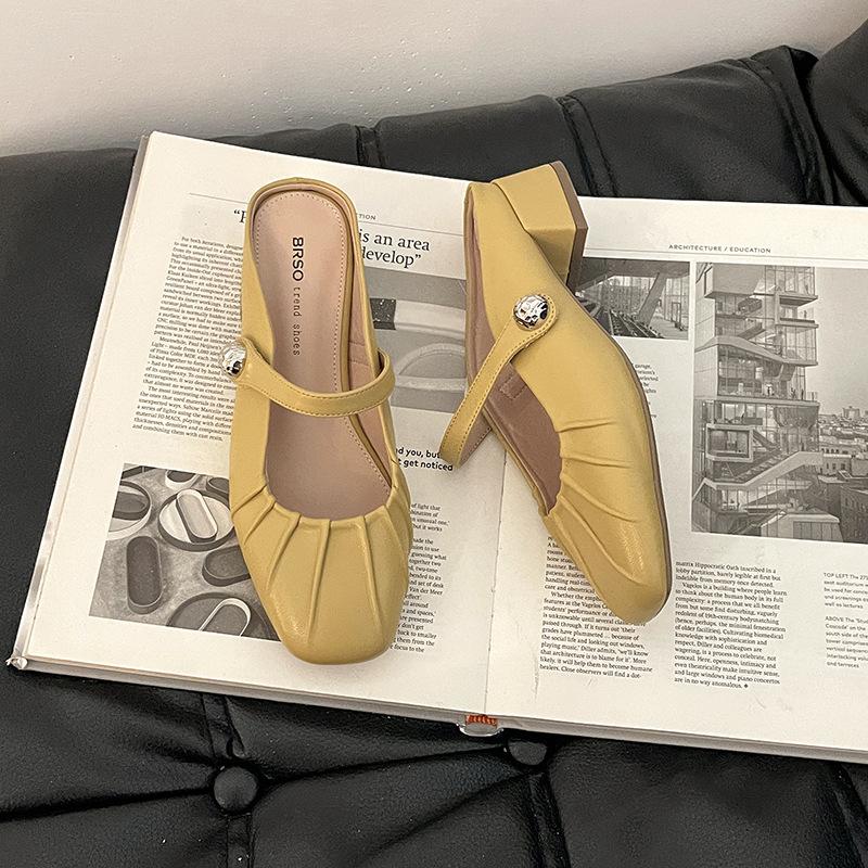 French Xiaoxiangfeng Bag Head Half Slippers Women's 2025 Summer New Outer Wear Heightened Comfort Versatile Flat Bottom Bag Head Mop
