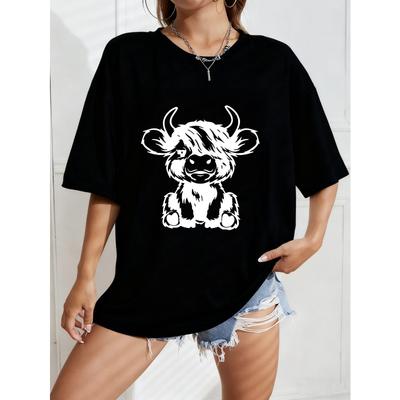 Camiseta Branca Oversized com Estampa Fofa de Desenho de Touro para Uso Casual