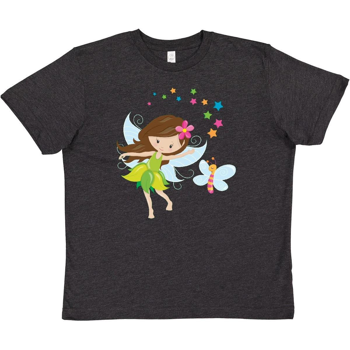 Inktastic Fairy Sparkles Youth T-Shirt Fairies Faery Brown Hair Green Dress Cute 140