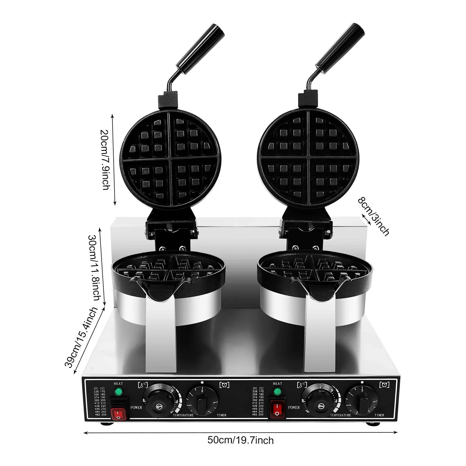 

2400 Вт Машина для приготовления бельгийских вафель с 2 противнями, 180° откидная антипригарная двухголовочная вафельница с контролем температуры и времени чёрный