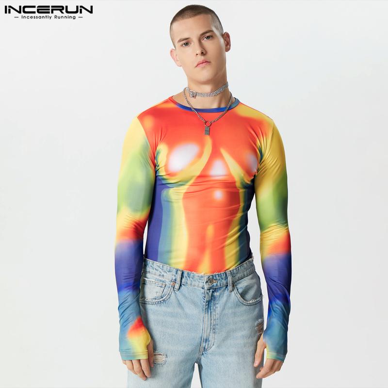 

INCERUN Мужские облегающие повседневные топы с длинными рукавами и принтом