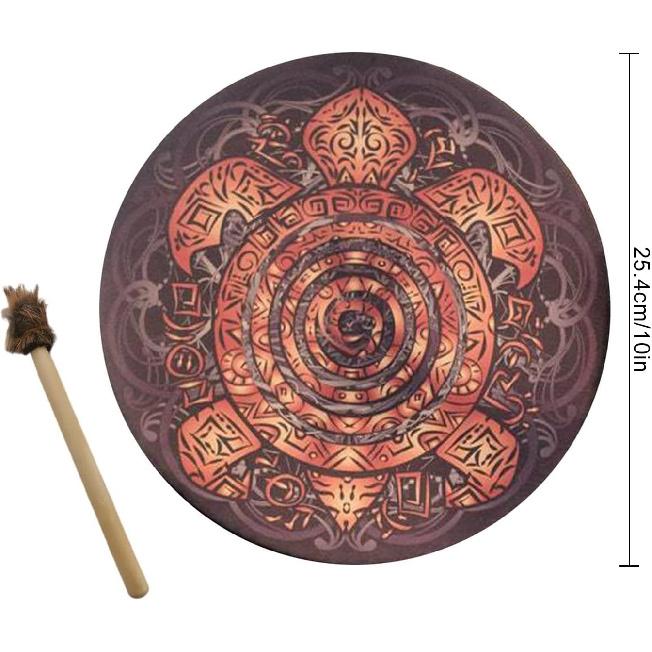 10 Zoll Schildkröten-Schamanentrommel, Lebensbaum-Dekordesign Handtrommel mit Schlägel, Instrumentale Schamanen-Alchemie Mondtrommel, Klangheiler-Schamane