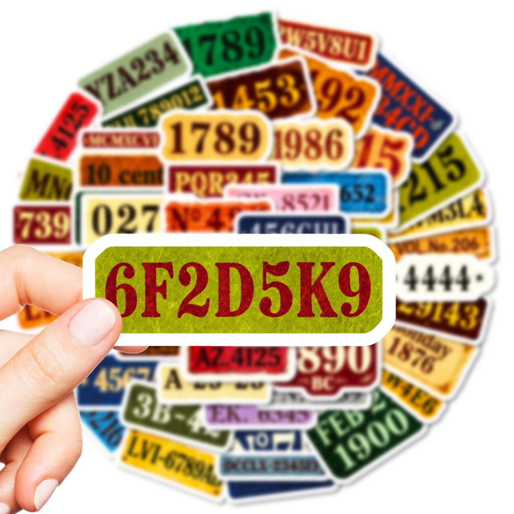 56Pcs Vintage Number Label Stickers Trendy Graffiti Decals DIY Decor Stickers For Motorcycle Helmet Laptop And Scrapbook