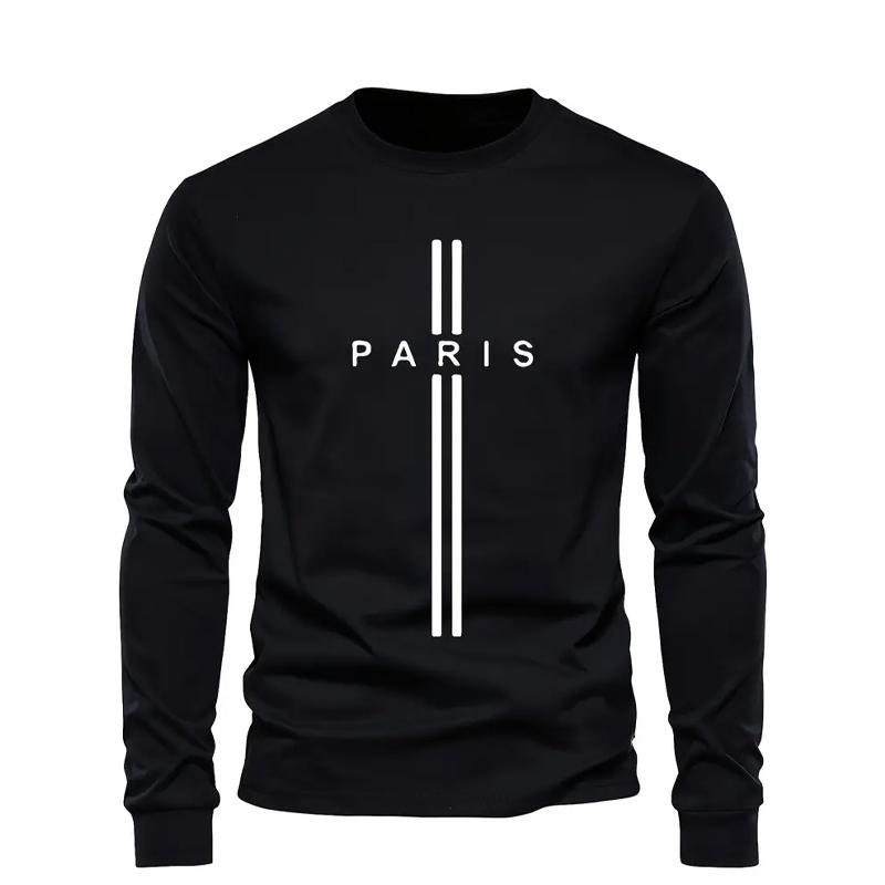 Mens Stylish Cross & Letter Print Long Sleeve T-Shirt Crew Neck for Spring & Fall