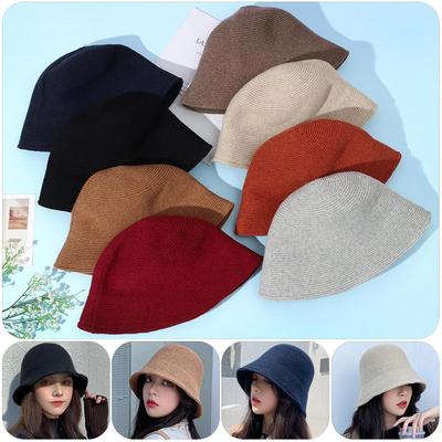 Warm Wool Bucket Hat Casual Panama Hat Portable Sun Cap  Women