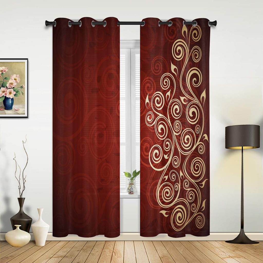 Red Oriental Ethnic Flowers Retro Curtains Bedroom Living Room Drapes Kitchen Children Window Curtain Home Decor Made Of Polyester Sitting Treatment