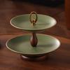 Green Double-layer Fruit Plate Ceramic Tray Snack Storage Box Double-layer Tray Desktop Container Kitchen Organizer Trays