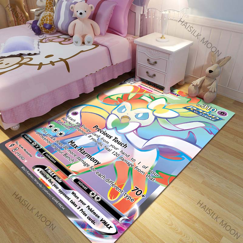 New product P0kemon Sylveon Cards Pattern Carpets for Living Room Bedroom Bedside Floor Mat Area Rug Home Decor Luxury Gifts