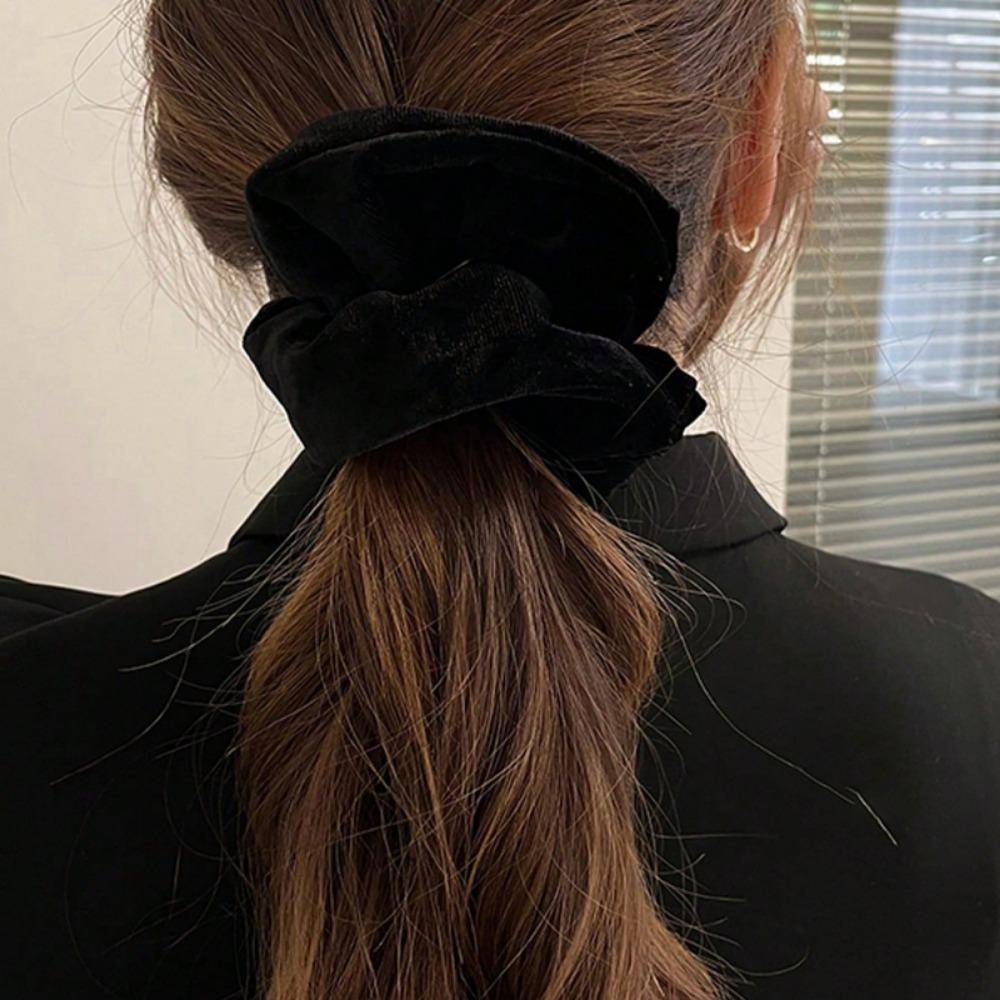 1pc Women's 6.5in Premium Satin Scrunchies Hair Ties, Black, White, Khaki, Brown, Elegant, Versatile, Minimalist, Solid Color