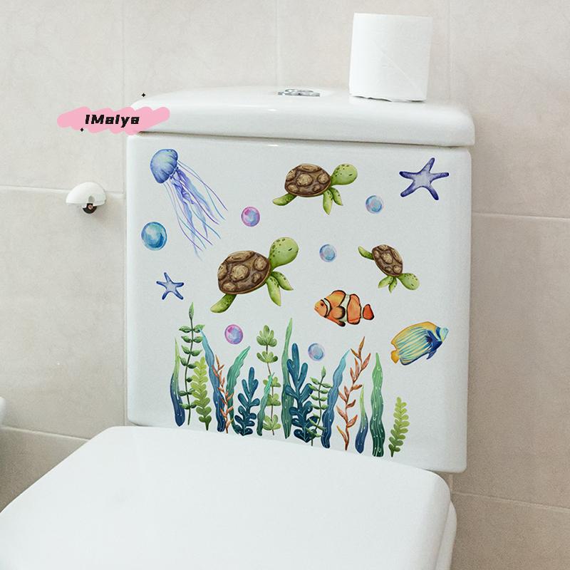 M-1PC Seabed Animals Toilet Sticker WC Self Adhesive Paintings Removable Bathroom Decal Decorative Room Decor Wall Stickers