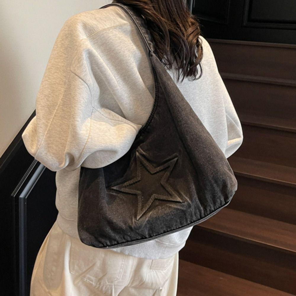 Large Capacity Canvas Shoulder Bag Leisure Women Handbag Temperament Denim Tote Bag  Women