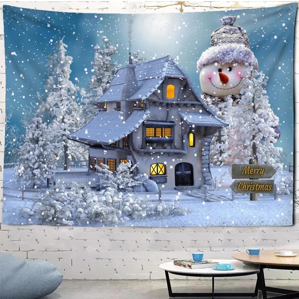 Christmas Snowman Landscape Tapestry Bedroom Living Room Home Wall Decoration