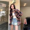 1116 Spring and Summer New Autumn Shirt Women's Loose Casual Retro Plaid Lapel Long Sleeves