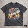 Three Spotted Hyena Retro Graphic T-Shirt, Vintage Hyena Moon Shirt, Oversized Animal Tee, Funny Nature Top, Wildlife Gift for Him Her