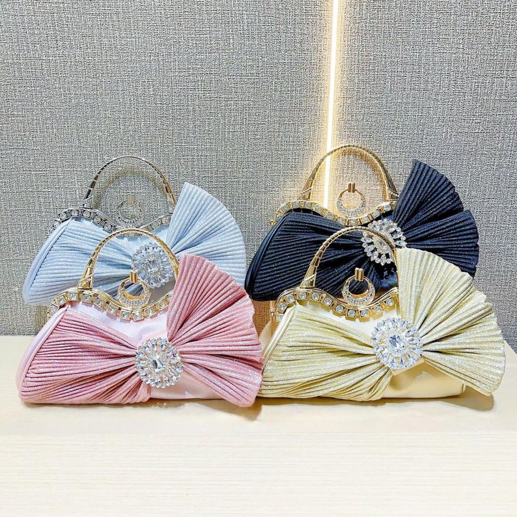 2025 Luxury Women French Shiny Bow Wedding Party Evening Handbag Fashion Designer Handmade Diamond-encrusted Banquet Clutch Bag