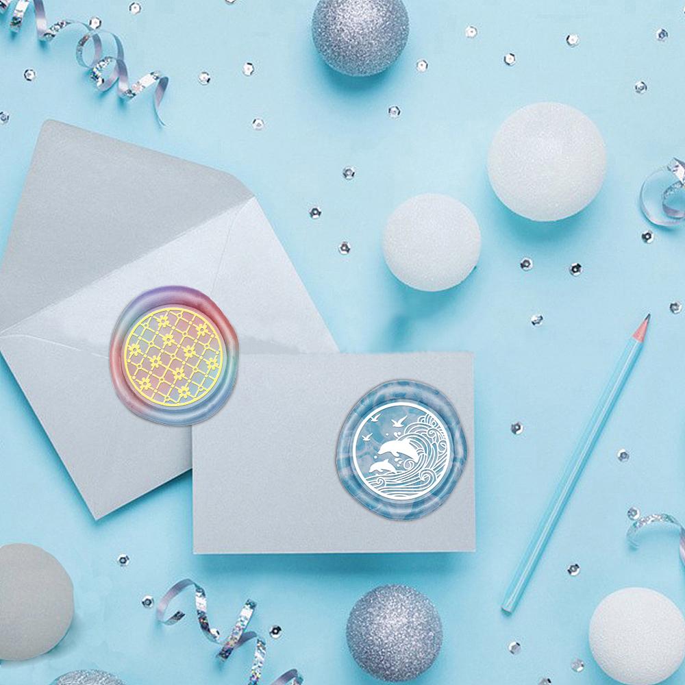 Marine Life Theme Wax Seal Stamp Retro Sealing Wax Stamp Dolphin, Wave Pattern Removable Brass Head for Envelope Card Package