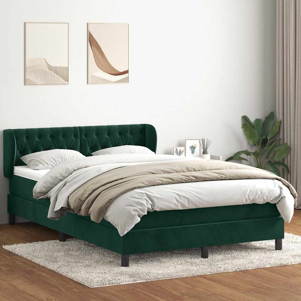 Box Spring Bed with Mattress Dark Green 160x220 cm Velvet