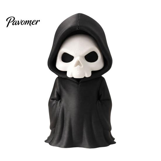 3D Printed Skeleton Statue Grim Reaper Figurine, Gothic Black Robe Statue, Spooky Desktop Figurine Mini Model Toy for Halloween Decoration Robed