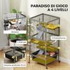 4-Tier Small Animal Cage with Ramps, Platforms, Hammock and Wheels, 52x52x115 cm, Grey