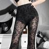 AltGoth See Through Mesh Pants Women Dark Gothic High Waist Lace Flare Pants Vintage Streetwear Fairy Grunge Race Trousers Femme