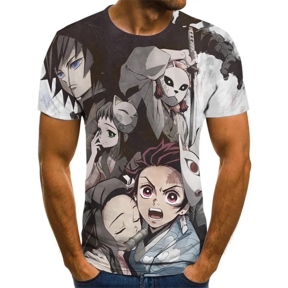 Demon Slayer 3D Print T-Shirt for Men, Summer Fashion Casual Short Sleeve, Versatile Loose Harajuku Street Style T-Shirt