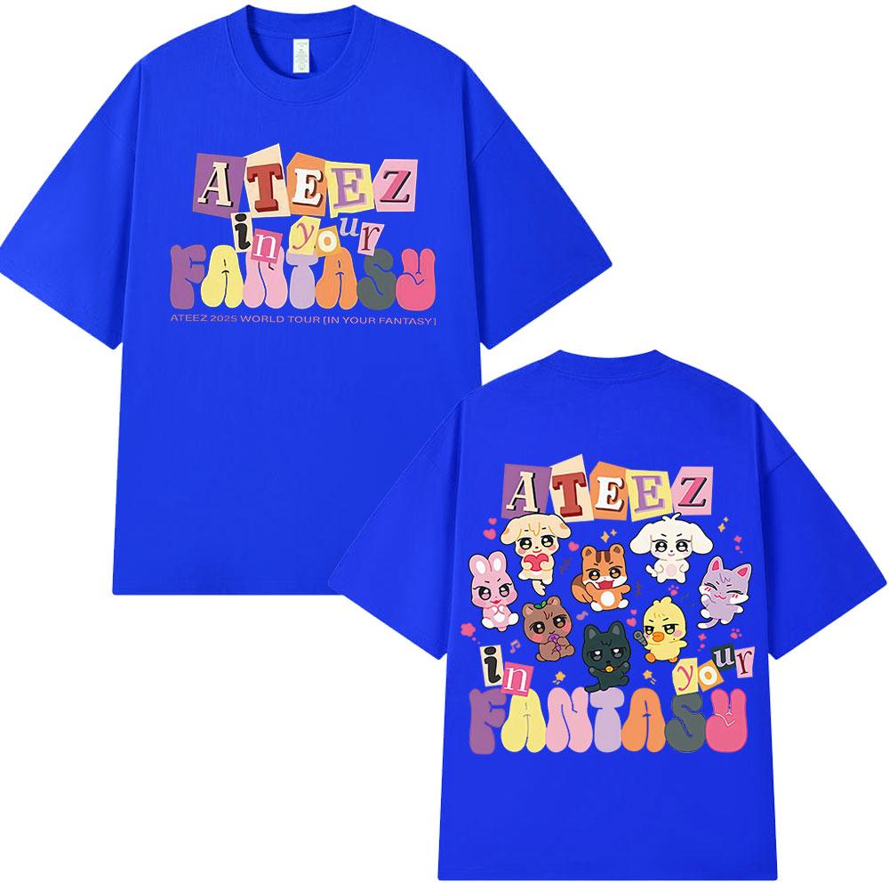 Cute Ateez 2025 World Tour in Your Fantasy T Shirt Fan Gifts Korean Kpop Fashion T-shirt Men Women Cotton Short Sleeve T-shirts