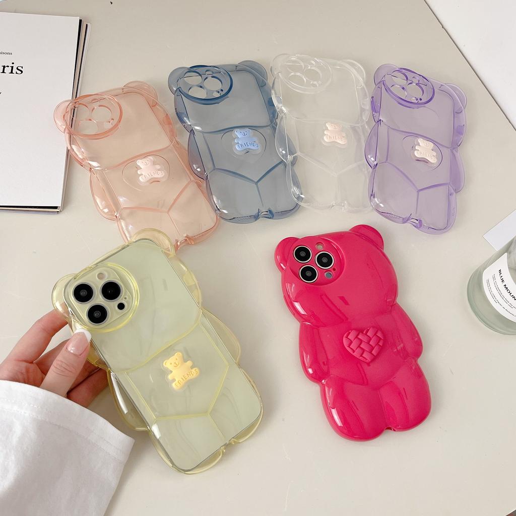 For Iphone 14 Cute 3d Cartoon Bear Claer Phone Case For Iphone 13 11 12 Pro Max X Xr Xs Soft Transparent Shockproof Back Cover