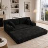 2-Seater Sofa Bed, Compressed Corduroy with High Backrest, High-density Foam, 2 Cup Holders and 4 Side Pockets, Suitable for Small Spaces, Black