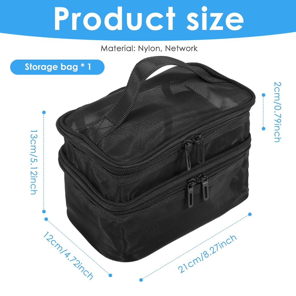 Large Capacity Mesh Cosmetic Bag Double Layer Transparent Travel Toiletry Bag with Handle Portable Makeup Organiser for Women