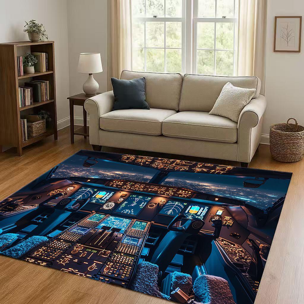 HD Spacecraft Aircraft Cockpit Dashboard Living Room Non Slip Area Rug Carpet for Bedroom Kids Playroom Sofa,Home Decor Doormat