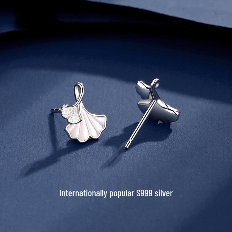 

Sterling Silver Almond Stud Earrings for Women, High-End Pure Silver, Summer Fashion, Light Luxury Style. 999 Pure Silver