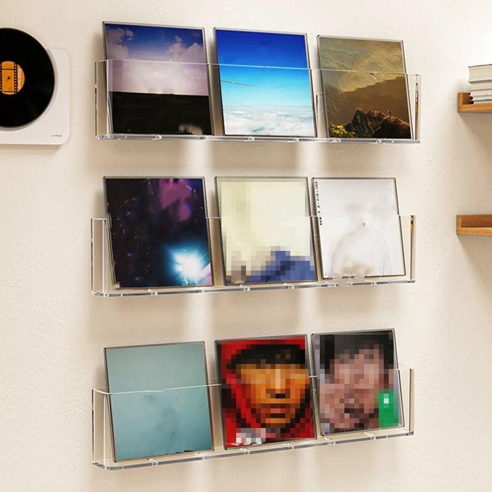 

Настенная стойка для пластинок Пластиковые альбомы Держатель пластинок Книжная полка Журнал для чтения прозрачный