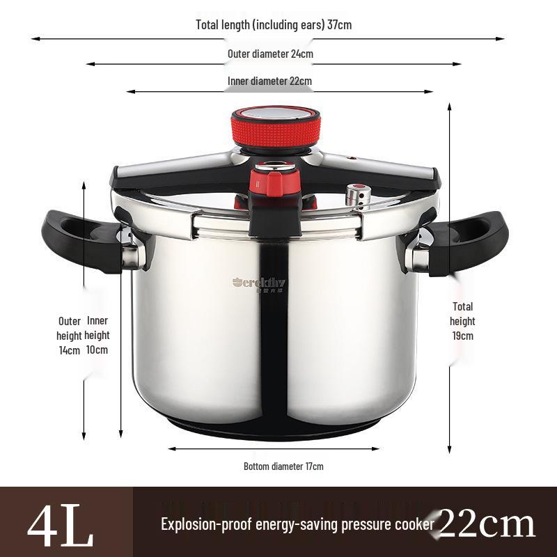 Denifei 304 Stainless Steel High-Pressure Cooker, Gas & Induction-Compatible, Thickened & Explosion-Proof. 4L Pressure Cooker