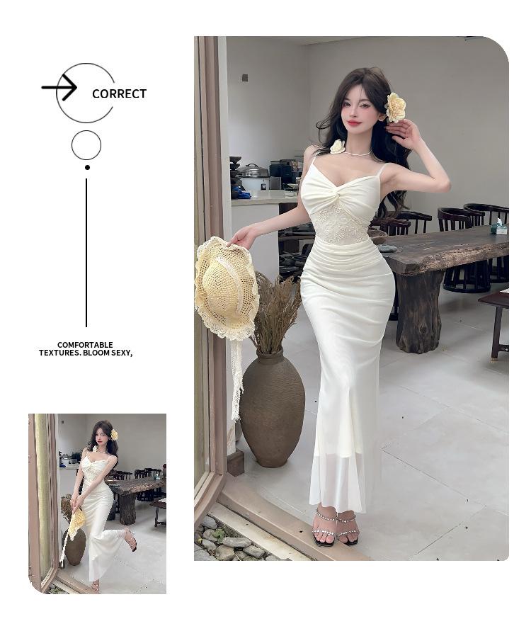 Elegant Noblewoman Mesh Splicing Camisole Dress - Sexy, Hip-Hugging Long Dress with Mature, Pure Desire Style