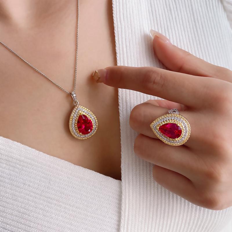 Jewelry Temperament Ring Color Treasure Popular Simulation Yellow Diamond Water Drop Pendant Retro