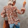 2023 Autumn Long Sleeve Pleated Loose Top Fashion Women High Collar Floral Print Blouse Korean Shirt Split Top Elegant 29595