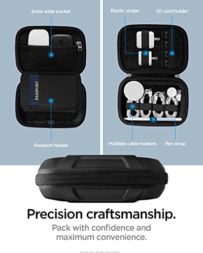 Spigen Rugged Armor Pro Gadget Pouch, Travel Pouch, Cable Storage Pouch, Convenient for Travel and Business Trips, Small Item Storage, AFA04536 (Black