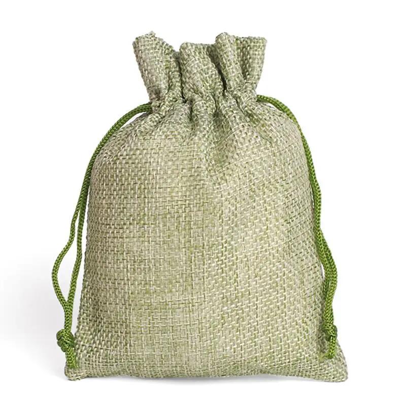 10/5Pcs Jute Drawstring Natural Burlap Bag Jute Gift Bags Multi Size Jewelry Packaging Wedding Diy Burlap Bags Customizable Logo